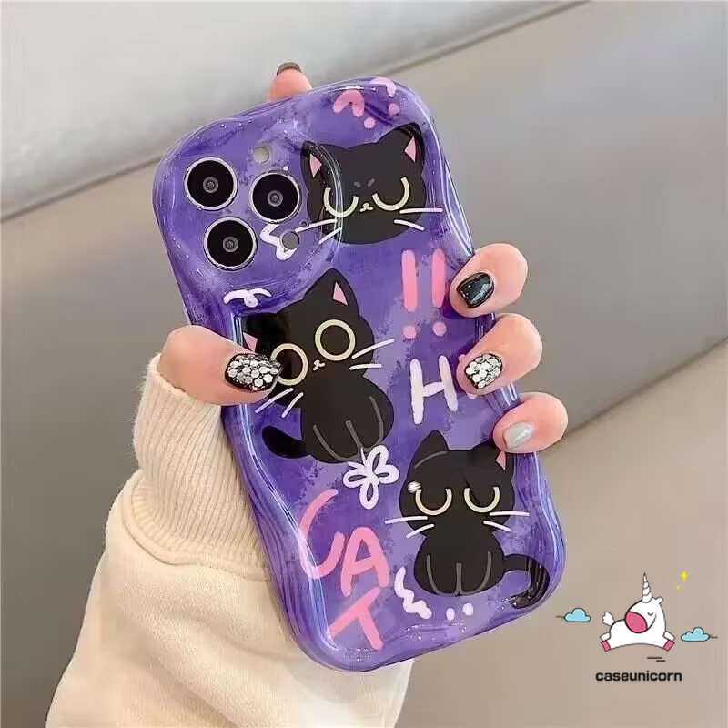 Untuk Realme C53 C55 C21Y C12 C11 C31 C35 C25 C25Y 9i 5 6i 7i 5i 5s C33 C15 C20 C3 C25s C30 C21 C17 C20A Kartun Kucing Lucu 3D Wavy Curved Edge Soft Case Dengan Bracket Stand Holder