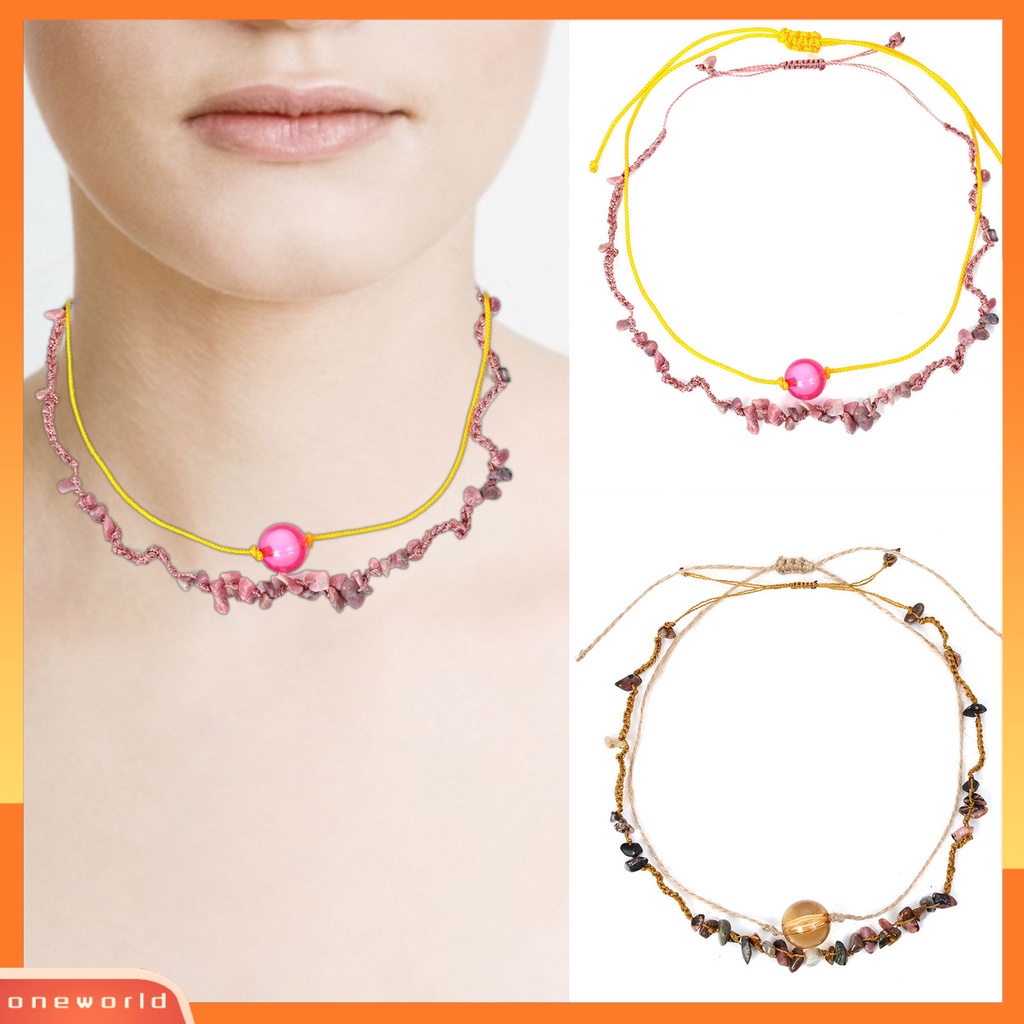 [ONE] Kalung Double Layer Rajut Tangan Batu Wanita Fashion Perhiasan Liontin Untuk Hadiah