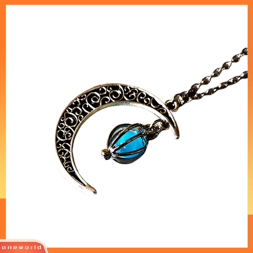 [ONE] Berongga Bulan Liontin Wanita Kalung Paduan Sederhana Bersinar Batu Choker Kalung Pesona Perhiasan