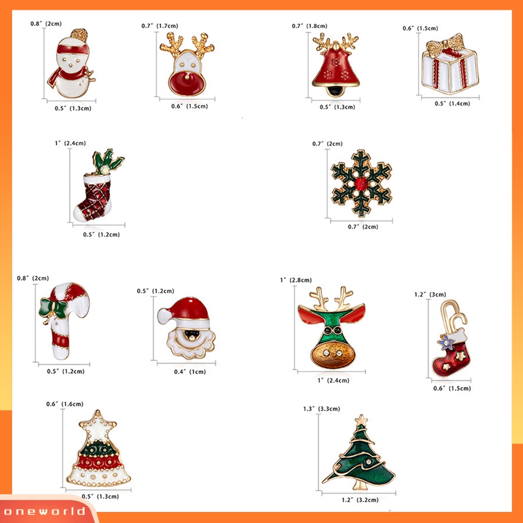 [ONE] 3 Pcs/Set Bros Natal Meriah Enamel Warna-Warni Berlian Imitasi Mengkilap Tergabung Hadiah Tahun Baru Santa Claus Bell Elk Snowflake Xmas Tree Breastpins Perhiasan Aksesoris Pakaian