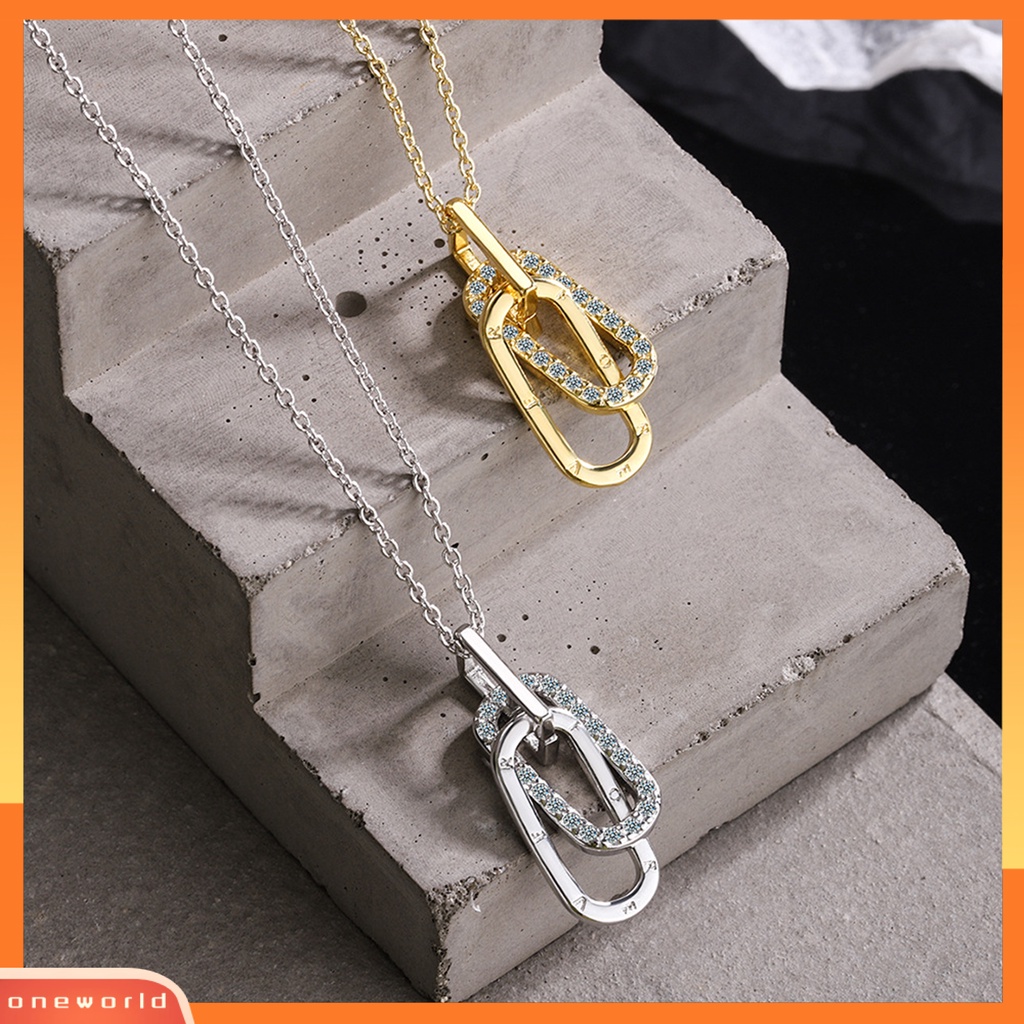 [ONE] Wanita Kalung Huruf Cincin Berlian Imitasi Perhiasan Berkilau Tahan Lama Liontin Kalung Untuk Pernikahan