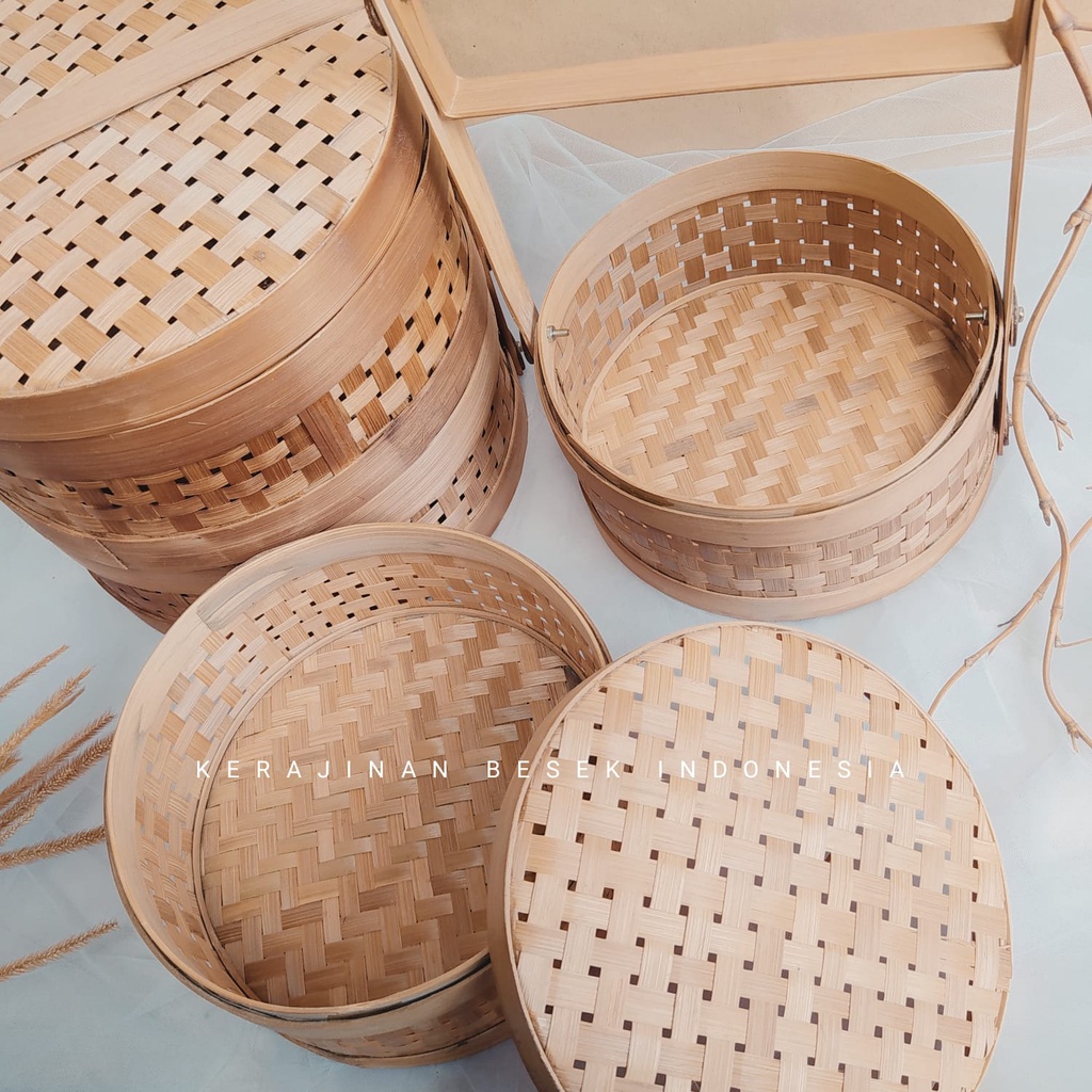 Bambu RANTANG bulat susn BULAT BAMBU 2 SUSUN diameter 20cm// Tempat dimsum// Klakat bambu// Klakat d