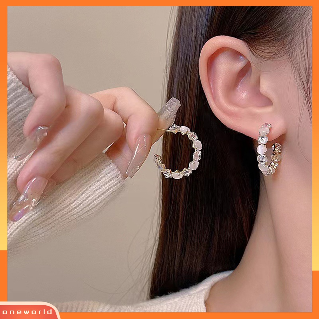 [ONE] 1pasang Anting Wanita Korea Fashion Cubic Zirconia Hoop Earrings Desain Geometri Unik Untuk Wanita Aksesoris Pesta