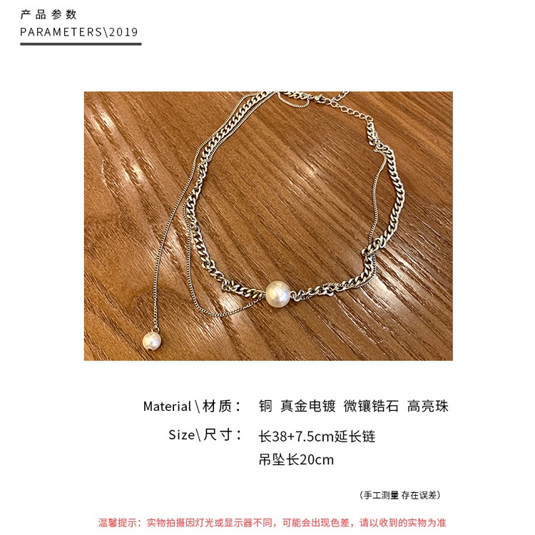 Kalung Rantai Double Layer Pendek Desain Niche Perempuan Rantai Klavikula Keren Trendi Influencer Classy Simple Pearl choker