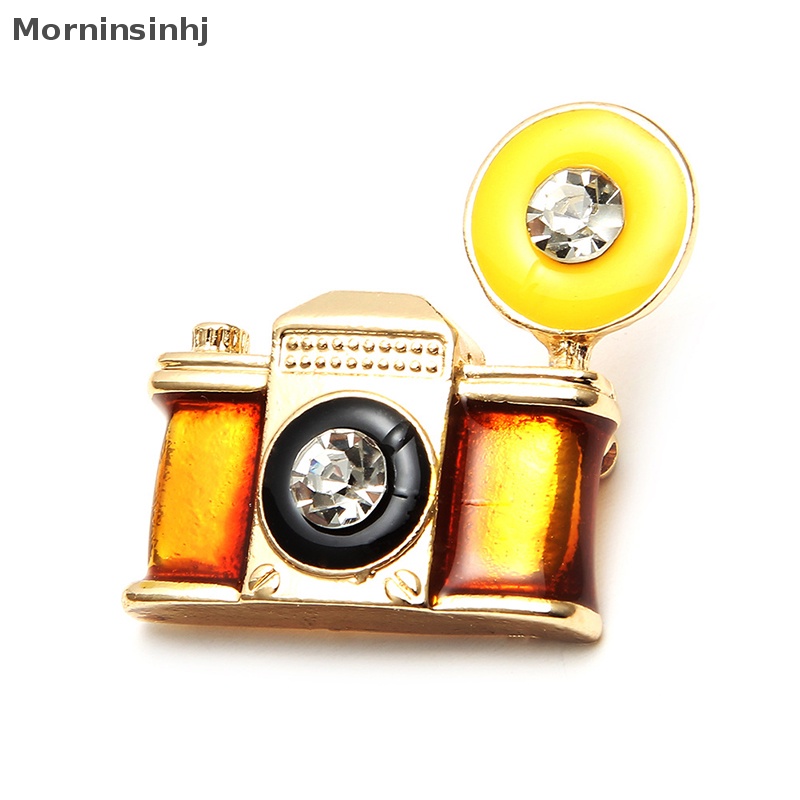 Mornin Fashion Wanita Pria Vintage Kamera Bros Kristal Enamel Pin Decor Perhiasan Hadiah id