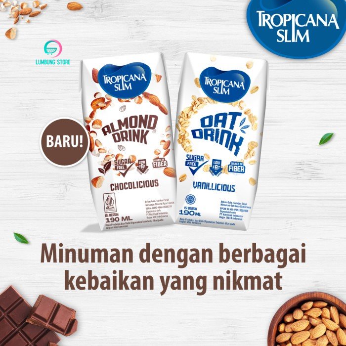 

Tropicana Slim Almond Drink 190ml (4 pcs) Ready to Drink Cokelat