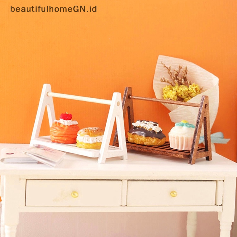 {Cantik} 1:12 Rumah Boneka Miniatur Rak Roti Kue Stand Rack Rak Penyimpanan Makanan Model Dapur Dekorasi Mainan Aksesoris Rumah Boneka~