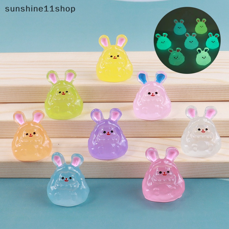 Sho 2pcs Miniatur Boneka Kartun Kelinci Bercahaya Lucu Resin Bunny Ornamen Mobil Dekorasi Rumah N