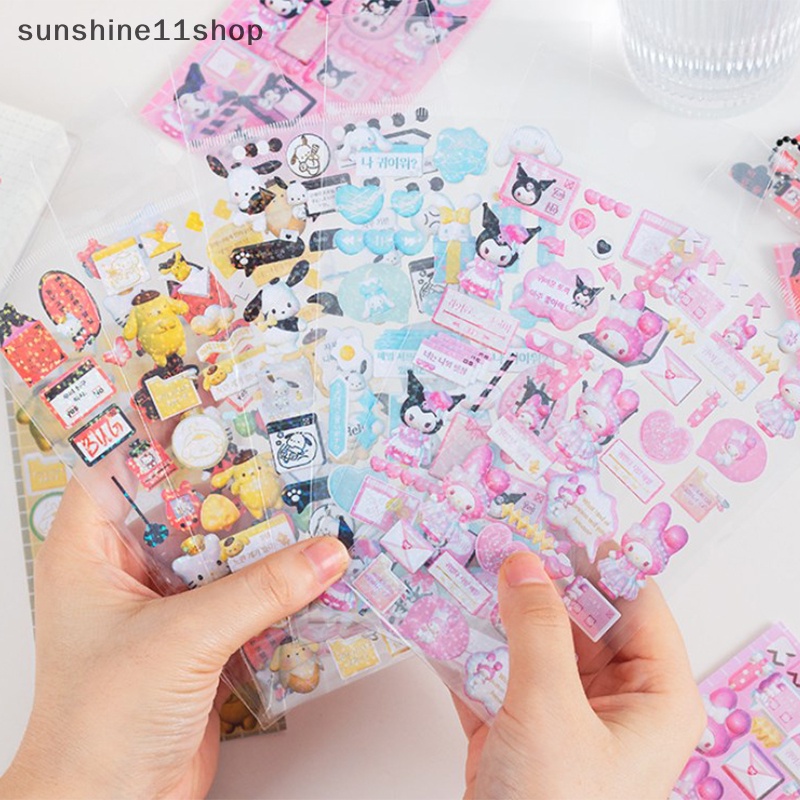 Sho 2pcs Anime Hello Kitty Kartun Lucu DIY Akun Tangan Pvc Transparan Bronzing Dekorasi Sticker Pack Bahan Scrapbook Stiker N