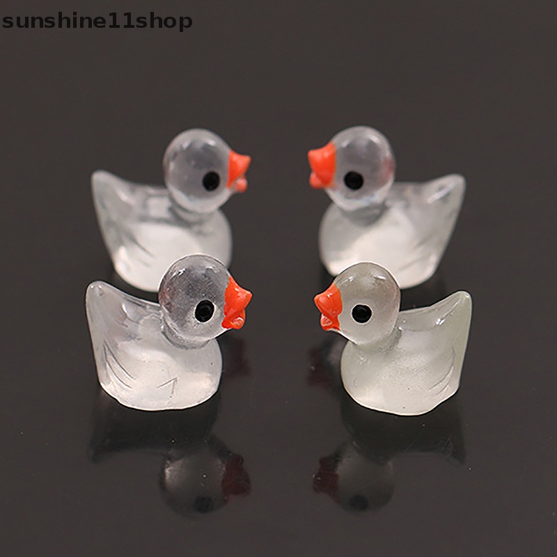 Sho 10pcs Mini Luminous Ducks Resin Tiny Glowing Ducks Miniatur Hewan Angka Menyala Dalam Gelap Lucu Berkebun Bebek Hias N