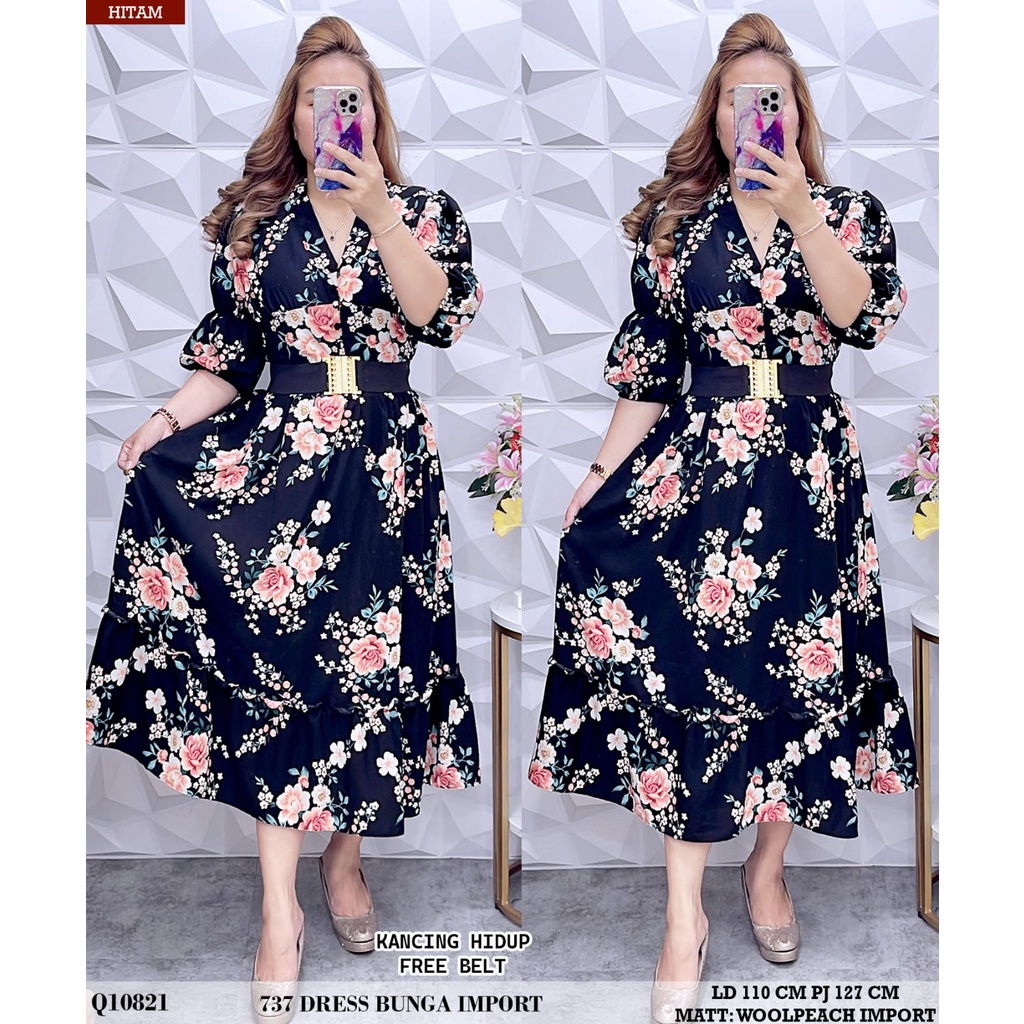 baju wanita/atasan wanita/baju dress wanita kekinian/DRESS BUNGA IMPORT