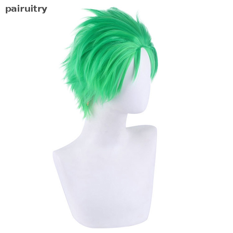 Wig PRT Anime ONE PIECE Licin-Belakang Hijau Lapis Pendek Roronoa Zoro Cosplay Wig PRT