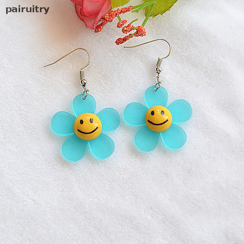Prt Indah Wajah Tersenyum Bunga Matahari Besar Statement Drop Earrings Perhiasan Ringan PRT