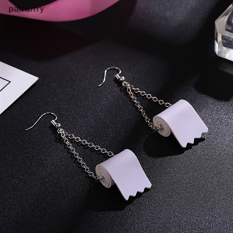 Prt 1pasang Fashion Roll Paper Drop Earrings Lucu Toilet Paper Earrings Wanita Gadis Perhiasan Kreatif Rantai Menjuntai Anting 3D Tissue PRT