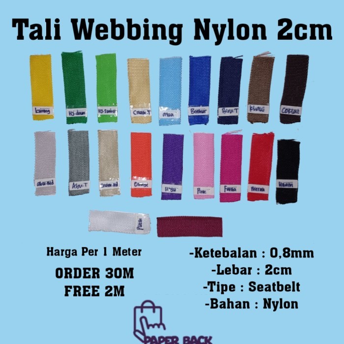 Tali Webbing 2cm / Tali Pita Nylon / Tali Webbing Tas Warna-Warni