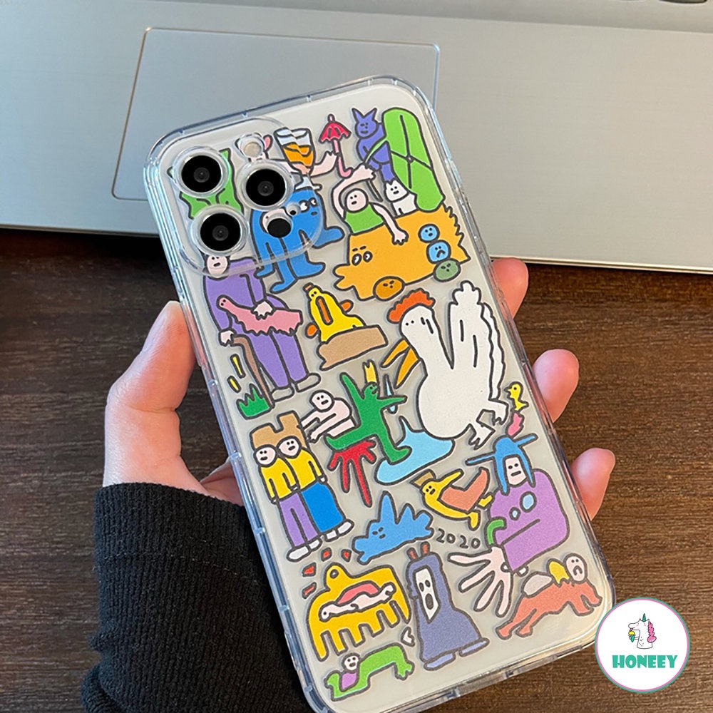 Casing Ponsel Komik Graffiti Warna-Warni Kartun Untuk iPhone 14 Pro Max13 12 11 Pro Max XS XR 7 8plus Transparan Lembut TPU Anti-Shock Back Cover