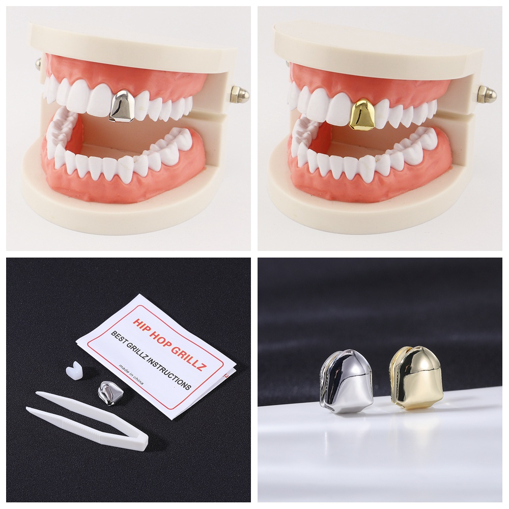 1pc/1 Pasang Rock Hip Hop Behel Lapis Emas Cross Grills Tooth Hollow Single Grillz Tooth Cap Behel Berlian Imitasi Klip Gigi