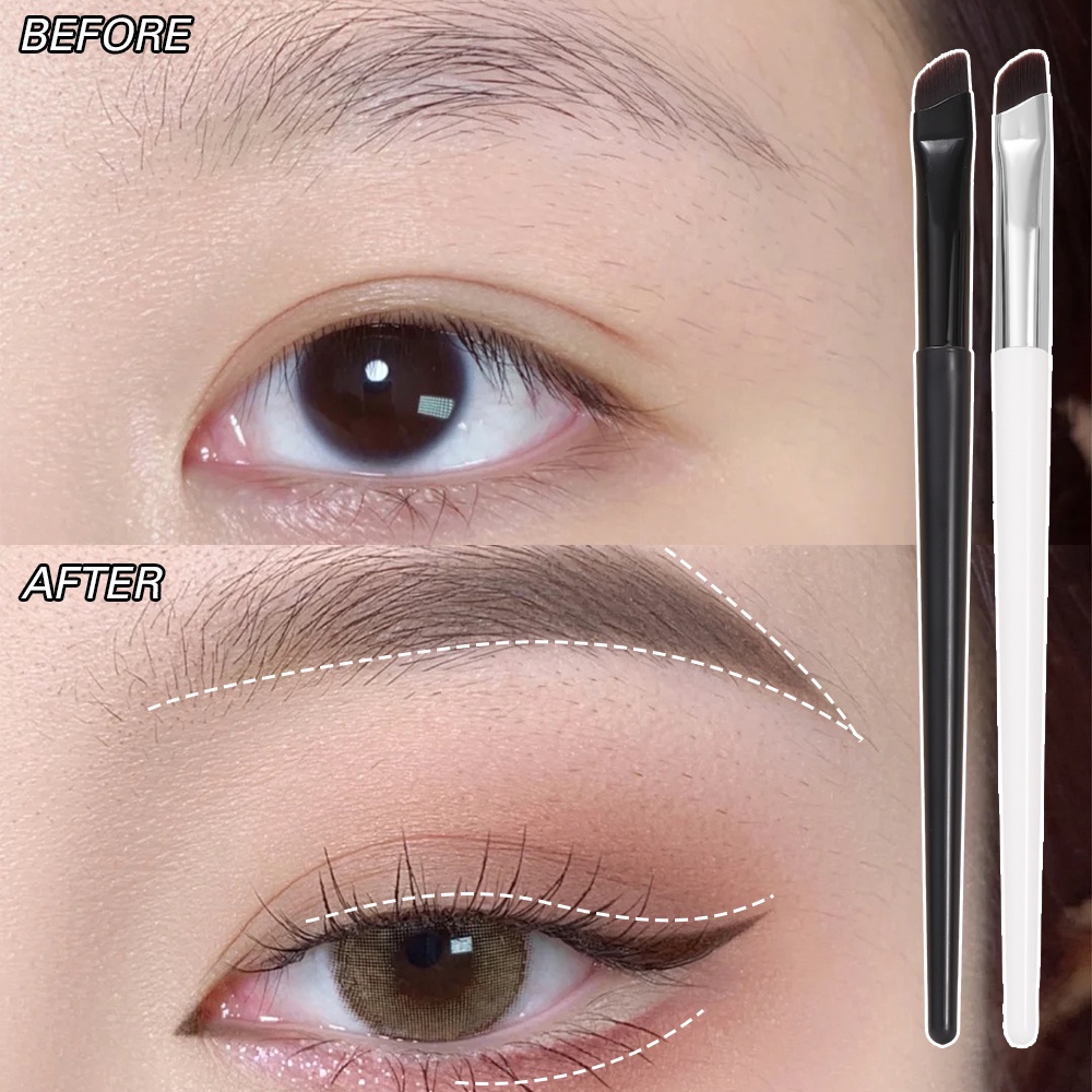 1pc Sikat Makeup Kepala Datar Miring Putih Hitam Brush Eyeliner Super Halus Berbaring Sikat Ulat Sutra Sikat Alis Brush Makeup Profesional Detail Brush Alat Makeup Wanita