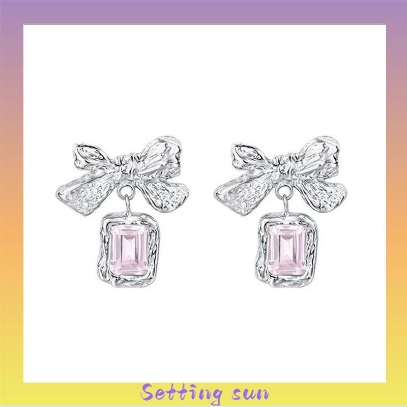 Anting Dasi Kupu-kupu Berlian Zircon Bow Stud Anting Fashion Korea Gaya Untuk Wanita TN