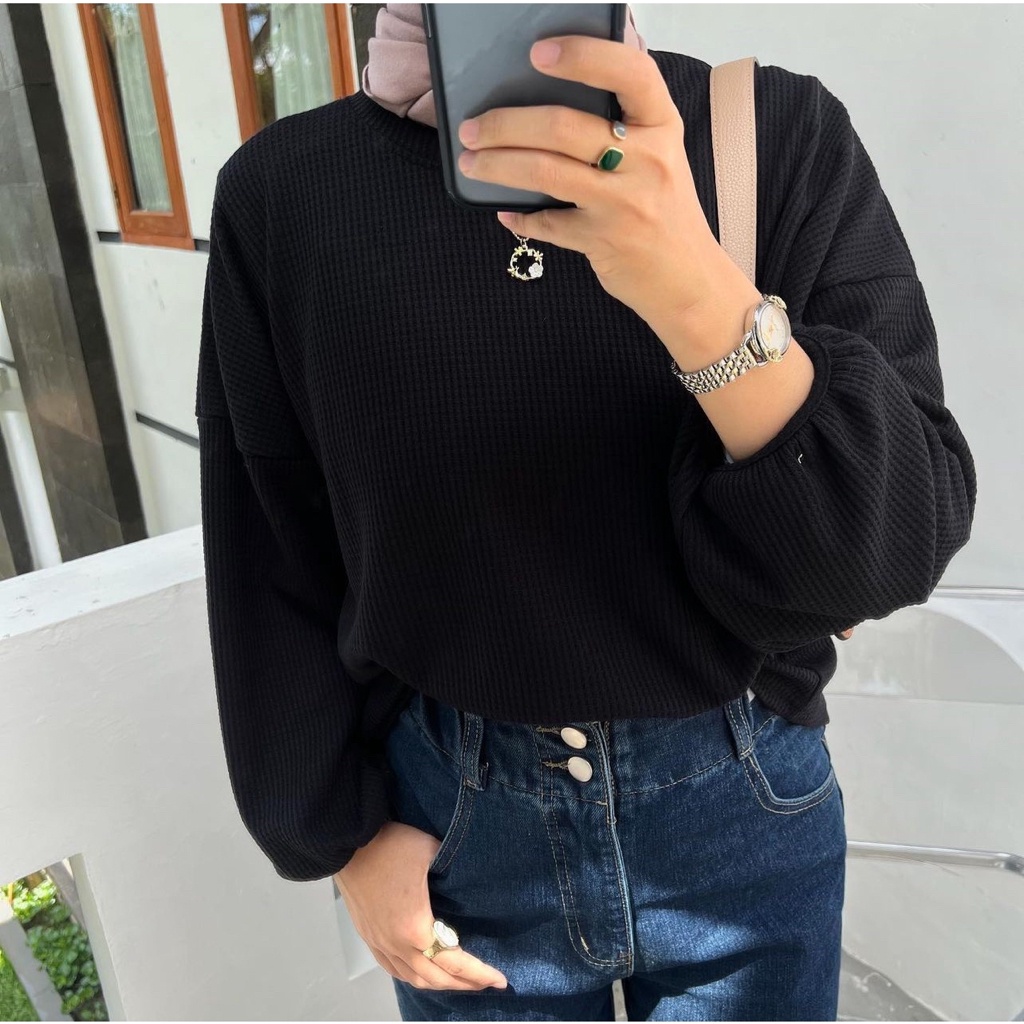 BEFAST - ZFS OOTD WANITA BLOUSE ZAR / FRISTI WAFFLE BLOUSE / Atasan lengan Panjang Wanita / Fashion kekinian remaja ABG Trendy / Blouse Polos Formal / Pakaian Kekinian Remaja ABG Trendy / Outfit Daily Wanita Kerja