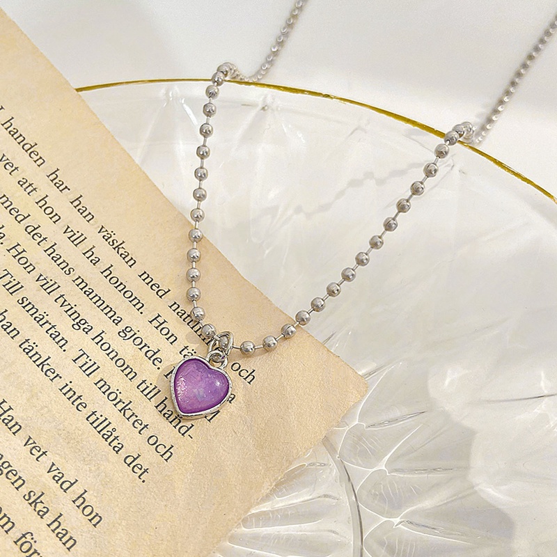 Woman Necklace Ins Retro Purple Heart Pendant Kalung Choker Hadiah Sahabat Perhiasan Elegan Aksesoris Fashion