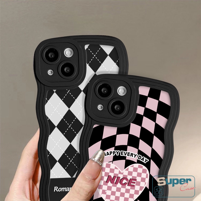 Art Retro Love Heart Case Untuk Samsung A23 A14 A13 A12 A31 A52 A21s A52s A33 A04 A32 A50s A50 A04s A22 A02s A53 A03s A20 A30s A04E A51 A11 Casing Kotak-Kotak Twist Tepi Bergelombang Lembut