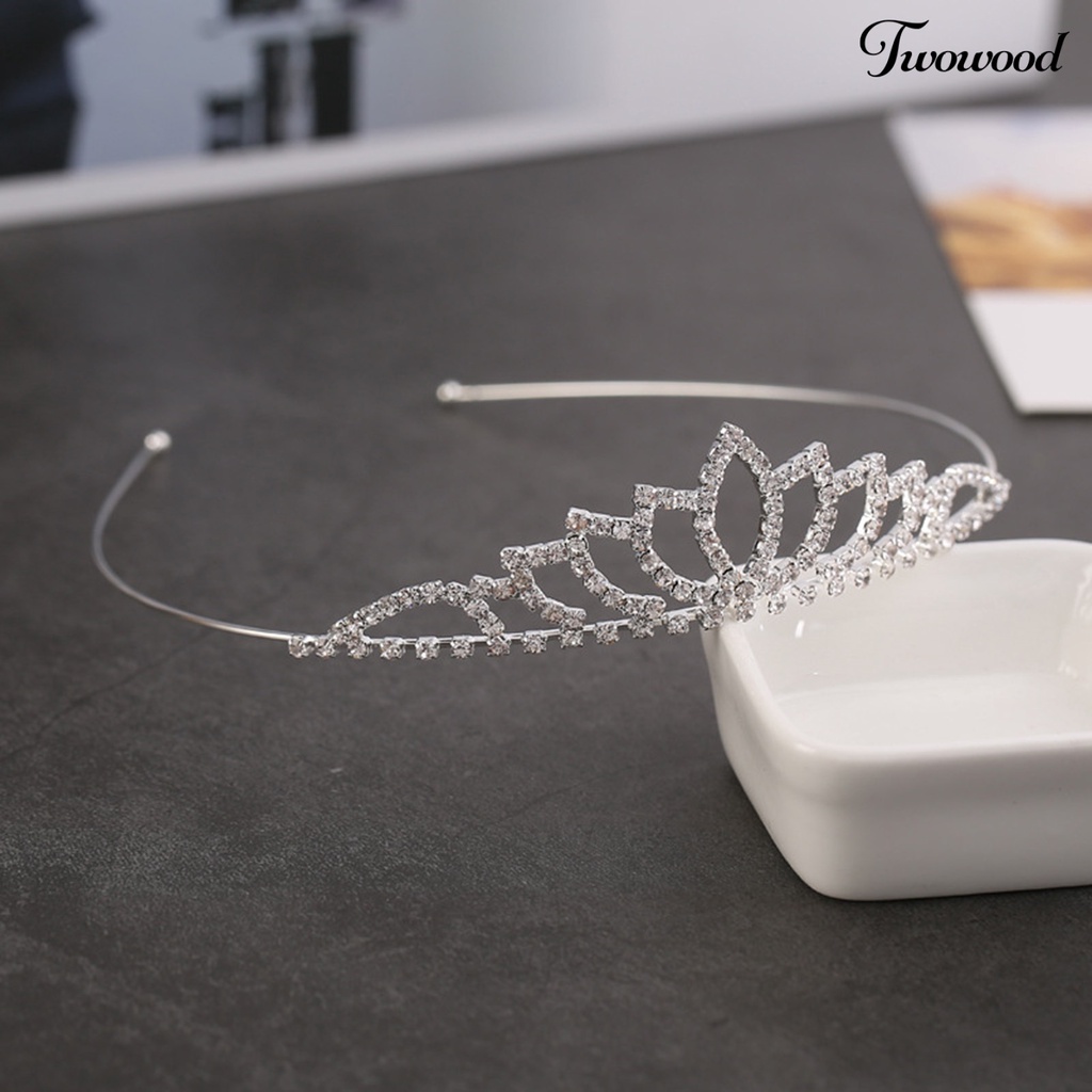 Twowood Bride Crown Berlian Imitasi Berongga Keluar Simetris Dekorasi Rambut Gaya Putri Kinerja Elastis Adjustable Queen Crown Perhiasan Pernikahan