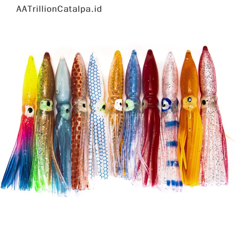 Aatrillioncatalpa 10pcs/lot Luminous Squid Rok Soft Lure Night Fishing Lure Glow Umpan Karet ID