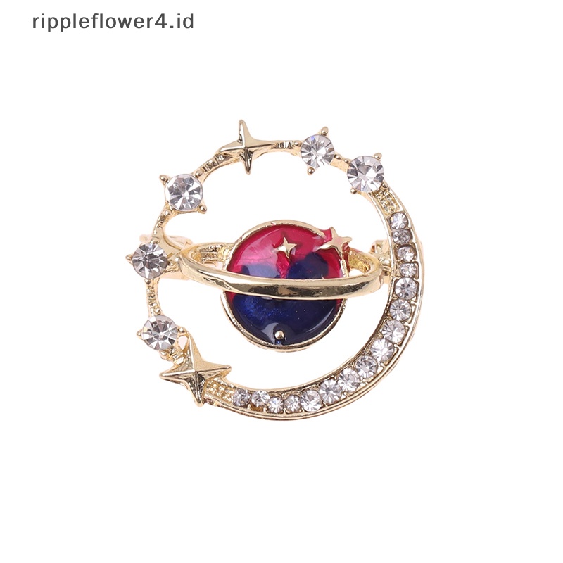 {rippleflower4.id} Lucu Bumi Bulan Bintang Bros Planet Biru Anti Liar Pin Mantel Syal Bros Enamel Korsase Pin Perhiasan Hadiah~