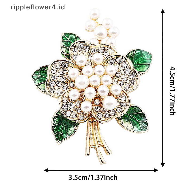 {rippleflower4.id} Fashion Trendi Enamel Daun Hijau Bros Kreatif Berlian Imitasi Mutiara Bunga Korsase Perhiasan Berkualitas Tinggi Untuk Wanita Syal Gesper~