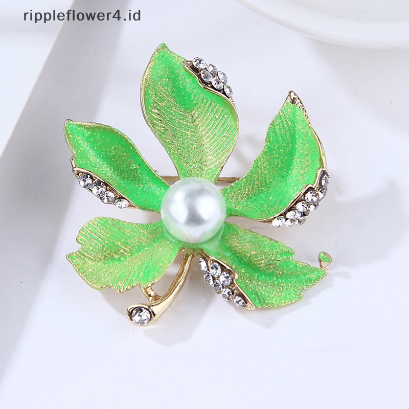 {rippleflower4.id} Maple Leaf Bros Mutiara Klasik Tanaman Bros Pin Aksesoris Perhiasan Wanita~