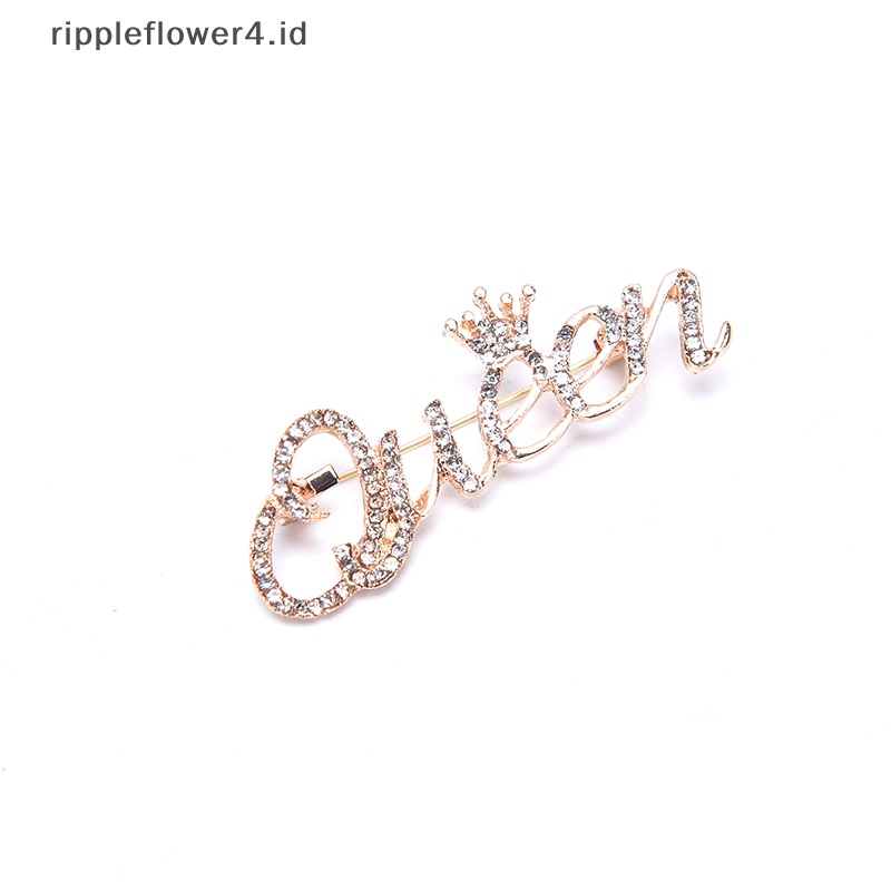 {rippleflower4.id} Fashion Wanita Berlian Imitasi Ratu Huruf Bentuk Mahkota Dekorasi Bros Pin Perhiasan~