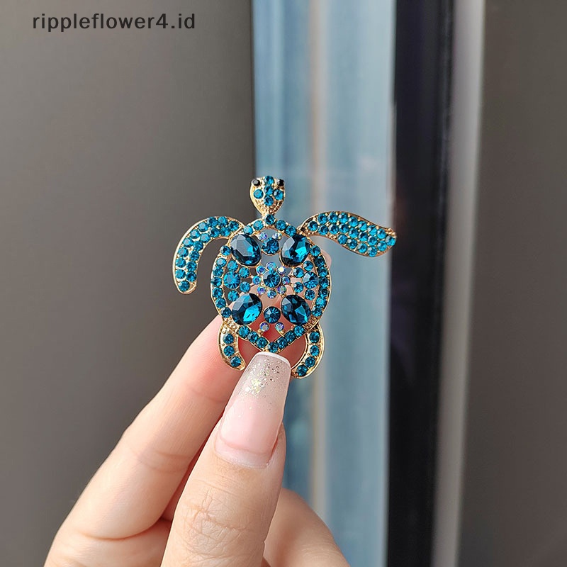 {rippleflower4.id} Biru Berlian Imitasi Penyu Laut Hewan Bros Pin Kristal Vintage Logam Kura Bros Untuk Wanita Mantel Lencana Korsase Perhiasan Hadiah~