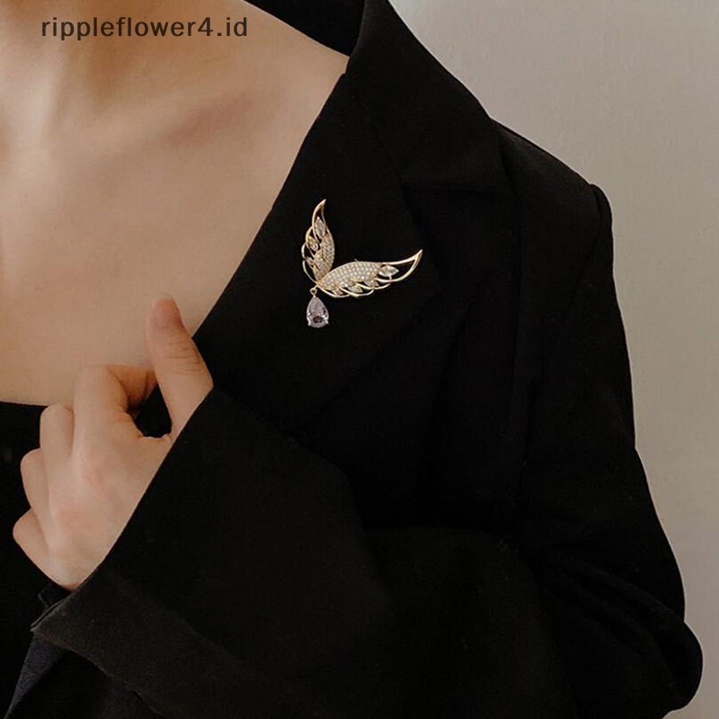 {rippleflower4.id} Sayap Drop Flash Bor Bros Cahaya Mode Anti-Cahaya Gesper Pakaian Korsase Tas Gaun Kerah Pin Aksesoris Perhiasan~