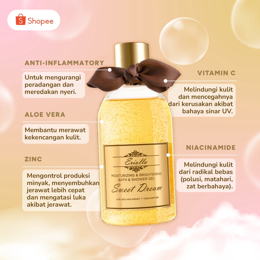 ERIOLLA Sabun Mandi Gel Pemutih Bath &amp; Shower Gel Sweet Dream Moisturizing &amp; Brightening untuk Melembabkan