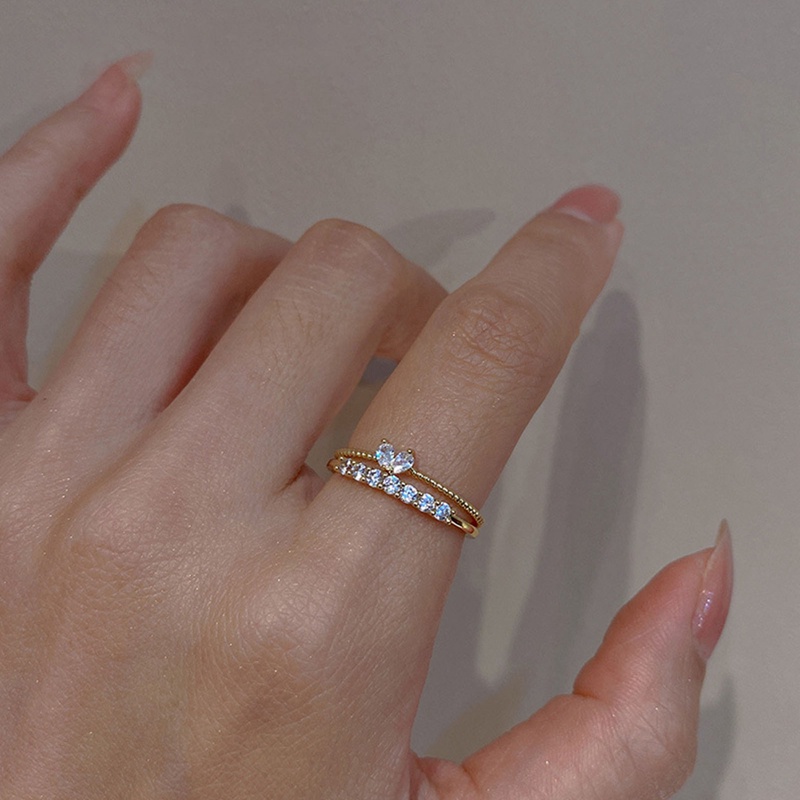 2pcs/set Menenun Kristal Berbentuk Hati Lucu Pernikahan Band Rings Untuk Wanita Warna Emas Pertunangan Perempuan Pesta Ring Hadiah Jewerly