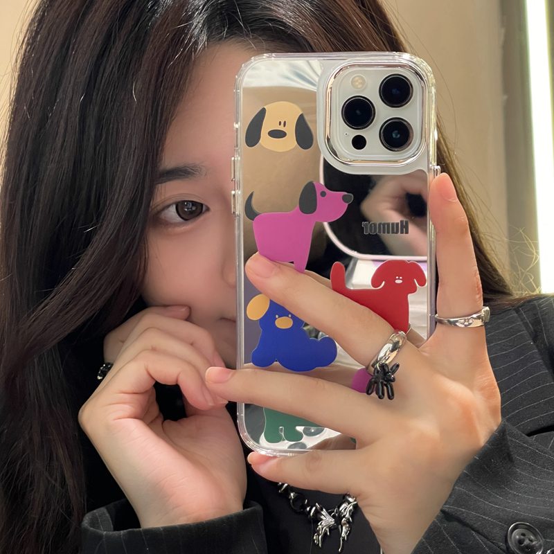 Fashion Silver Colorful Dog Mirror Soft TPU Case iP iPhone 11 12 13 14 Pro Max New FTD Casing Apple