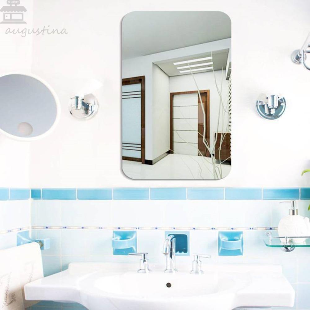 Agustinina Cermin Akrilik Removable Self-Adhesive Efek 3D Dekorasi Rumah Oval Shower Make Up Mirror