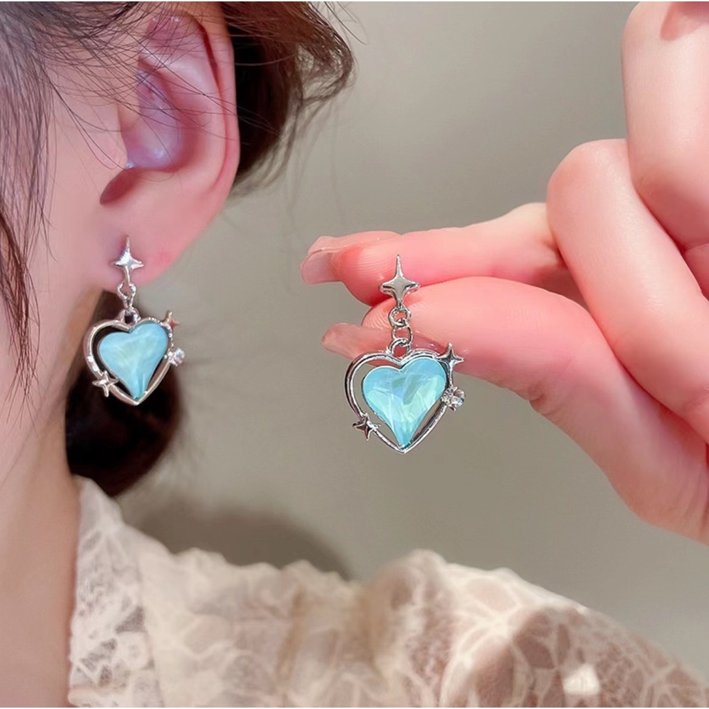 Ladies Anting Menjuntai Berlian Imitasi Elegan/INS Korea Manis Lucu Hati Cinta Bintang Anting Salib/Sederhana Liontin Anting Pejantan/Aksesoris Perhiasan Telinga Minimalis/