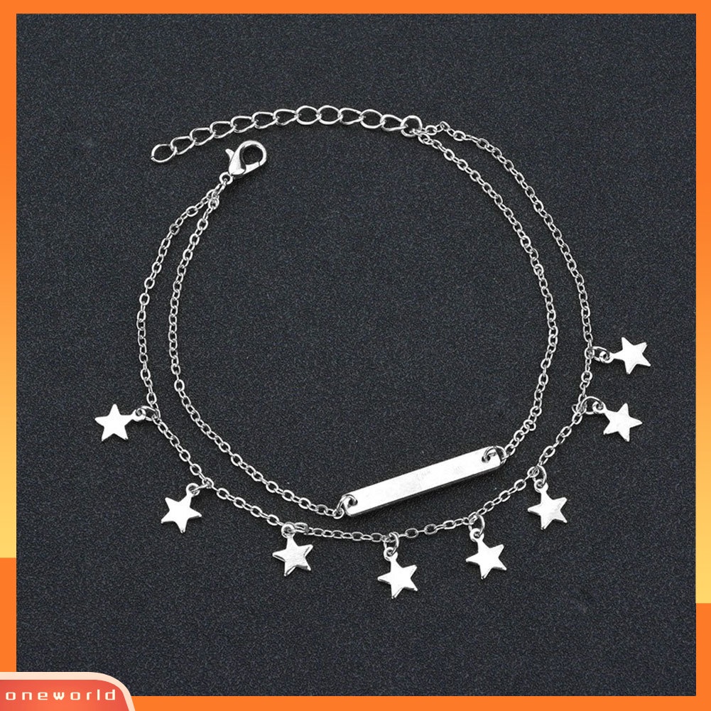 [WOD] Double Layer Star Bar Charm Anklet Wanita Pantai Sandal Barefoot Ankle Bracelet