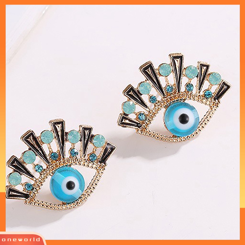 [WOD] 1pasang Anting Stud Mata Biru Berlian Imitasi Perempuan Bersinar Berongga Telinga Studs Untuk Pesta Pernikahan Perjamuan