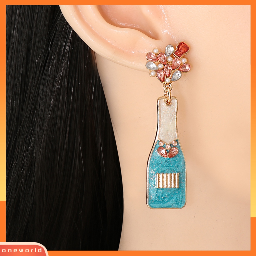 [WOD] 1pasang Anting Menjuntai Bentuk Botol Wine Rhinestones Perhiasan Indah Mutiara Imitasi Stud Earrings Untuk Pacaran