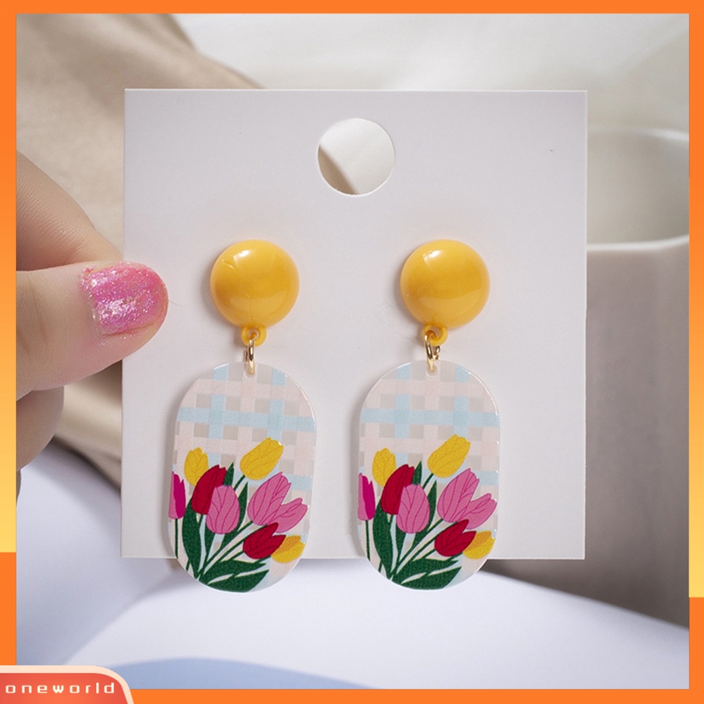 [WOD] 1pasang Anting Wanita Menjuntai Timbul Perhiasan Motif Tiga Dimensi Warna Cerah Motif Bunga Anting Stud Untuk Pakaian Sehari-Hari