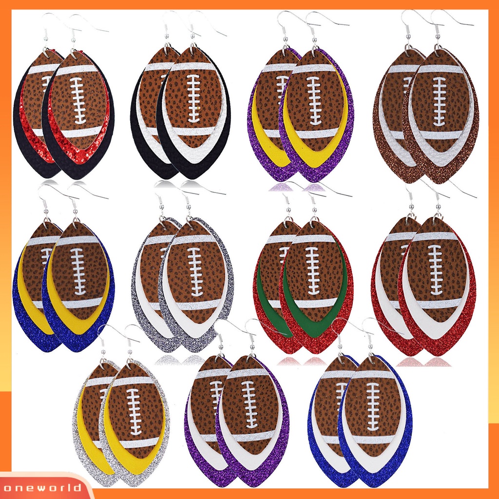 [WOD] 1pasang Anting Menjuntai Ringan Multi-layer Kulit Imitasi Vintage Unik Football Hook Earring Untuk Wanita