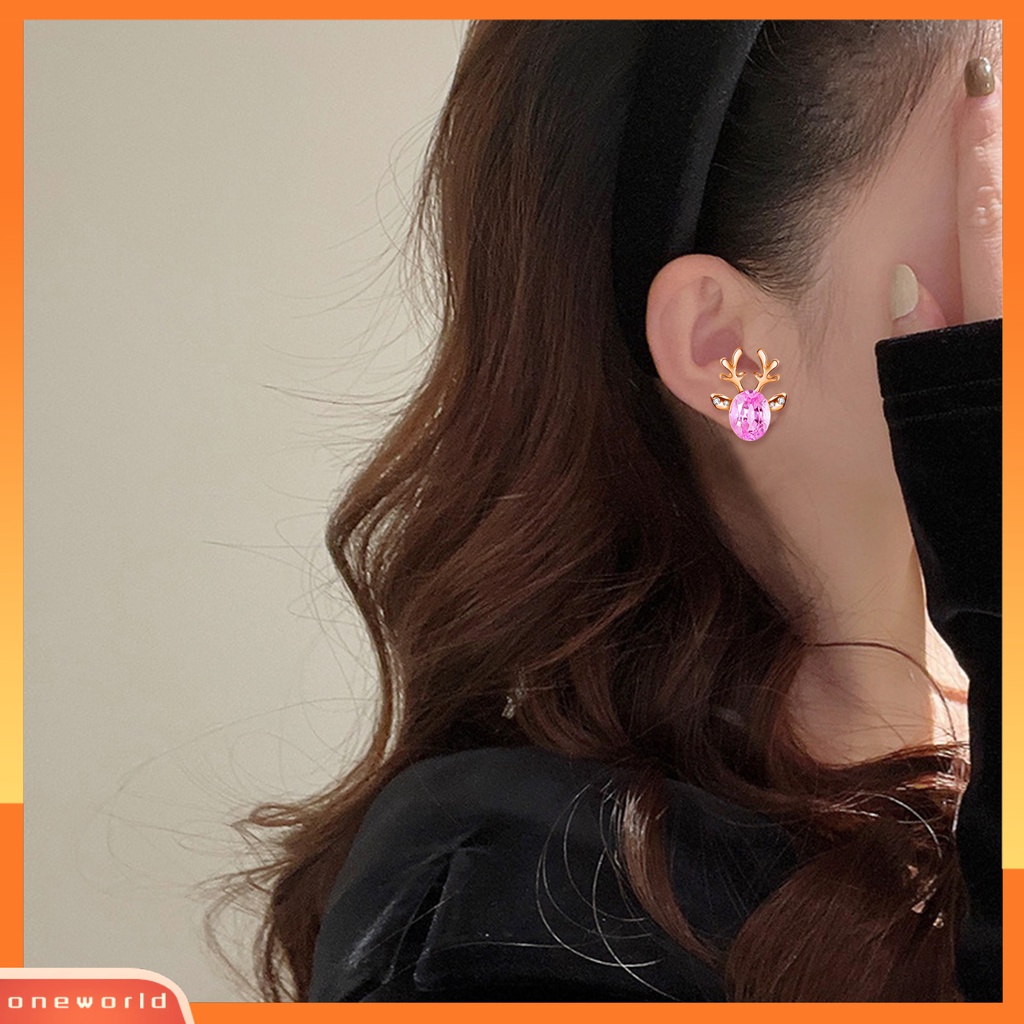 [WOD] 2pcs Natal Telinga Studs Boho Faux Gemstone Shiny Rhinestone Hias Festival Hadiah Xmas Tanduk Stud Anting Wanita Pesta Perhiasan Untuk Tahun Baru