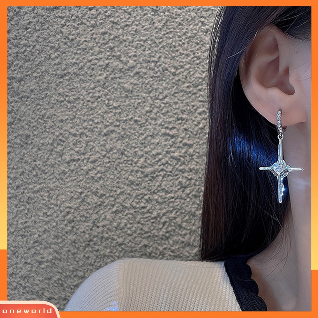 [WOD] 1pasang Anting Menjuntai Temperamen Simple Bright Luster Geometris Electroplating Hias Hadiah Wanita Liontin Salib Hoop Earrings Perhiasan Untuk Pacaran