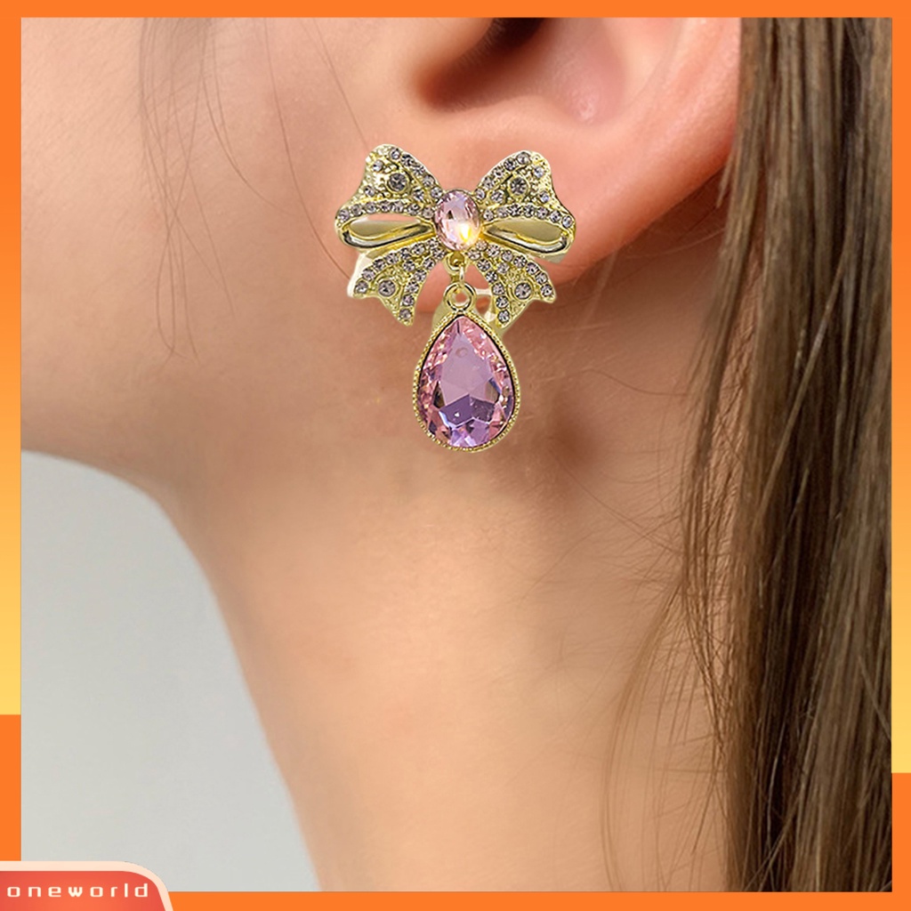 [WOD] Anting Menjuntai Warna-Warni Kristal Imitasi Tetesan Air Gaya Vintage Romantis Hadiah Mempesona Berlian Imitasi Ikatan Simpul Ear Studs Untuk Pesta