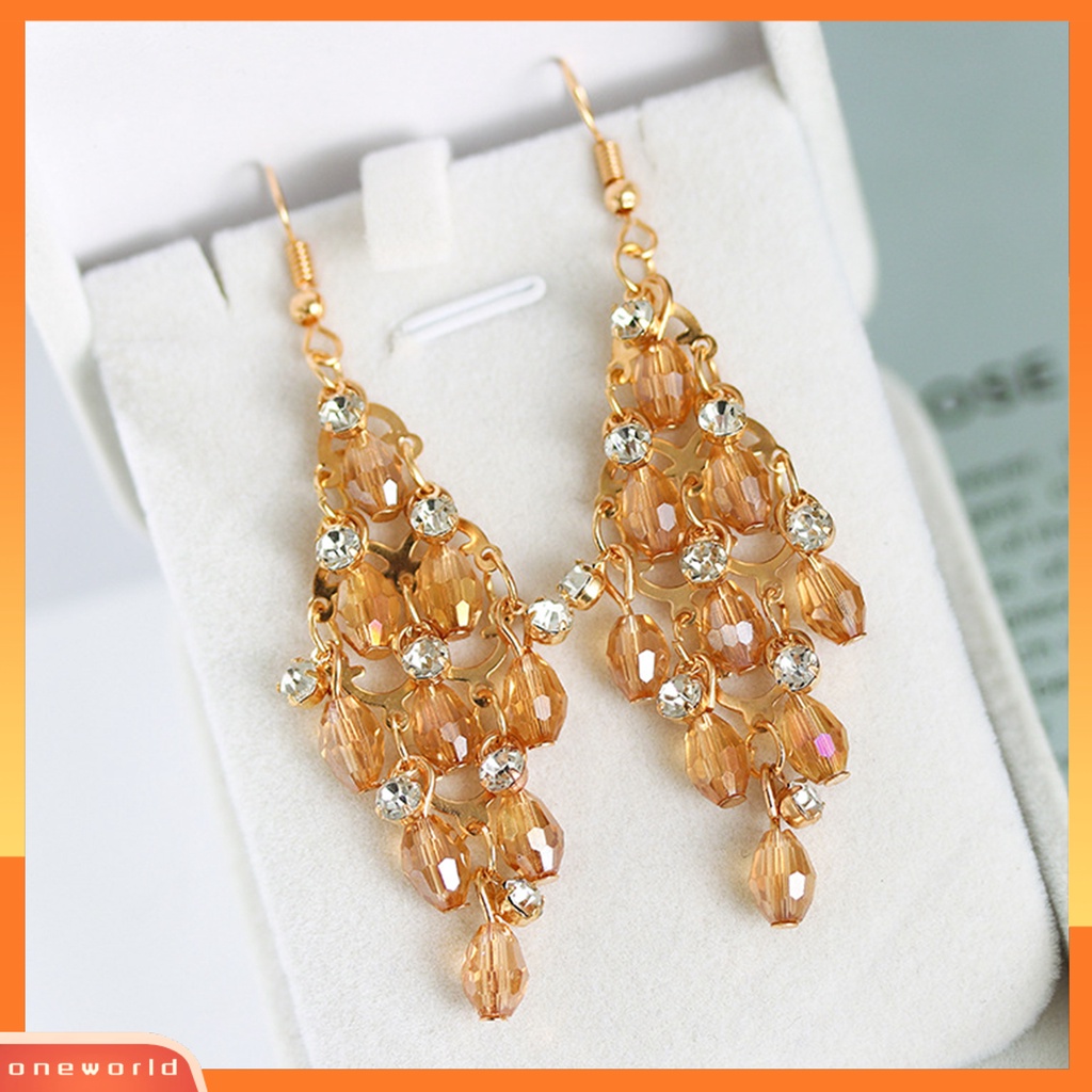 [WOD] 1pasang Anting Wanita Multi-layer Kristal Imitasi Bentuk Belah Ketupat Anting Menjuntai Eye-catching Untuk Prom