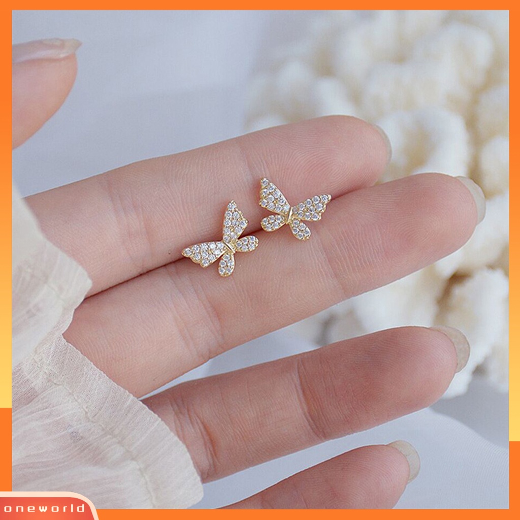 [WOD] 2pcs/set Lady Klip Telinga Bentuk Kupu-Kupu Berlian Imitasi Hias Supper Shiny Individual Stud Earrings Untuk Prom