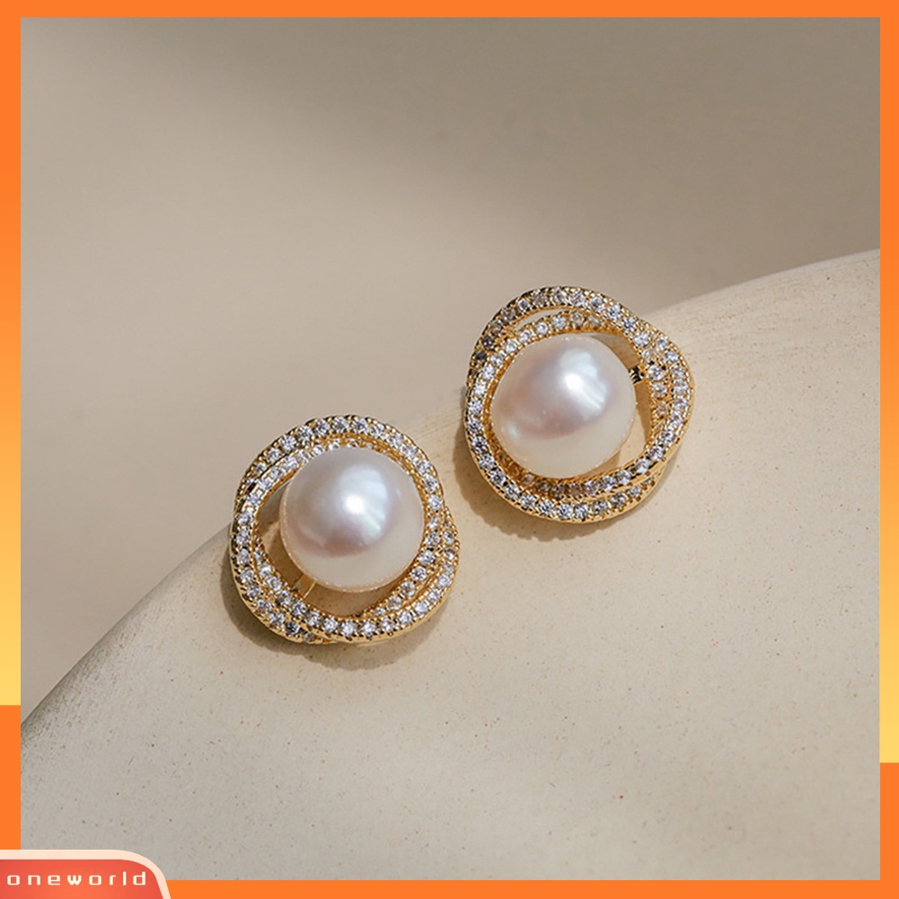 [WOD] Anting Tusuk Telinga Lapis Silver Mutiara Imitasi Bulat Untuk Wanita Hadiah Perhiasan Perjamuan